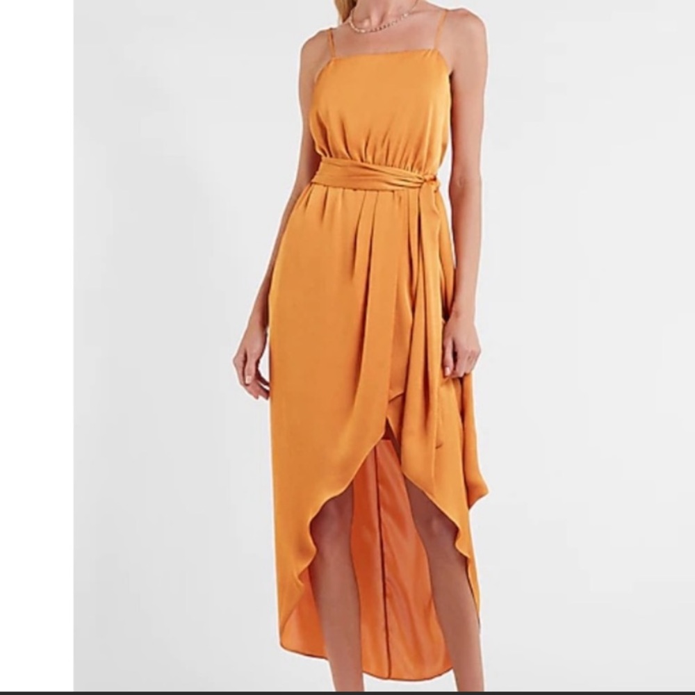 NWT Express Satin Orange High Low Dress